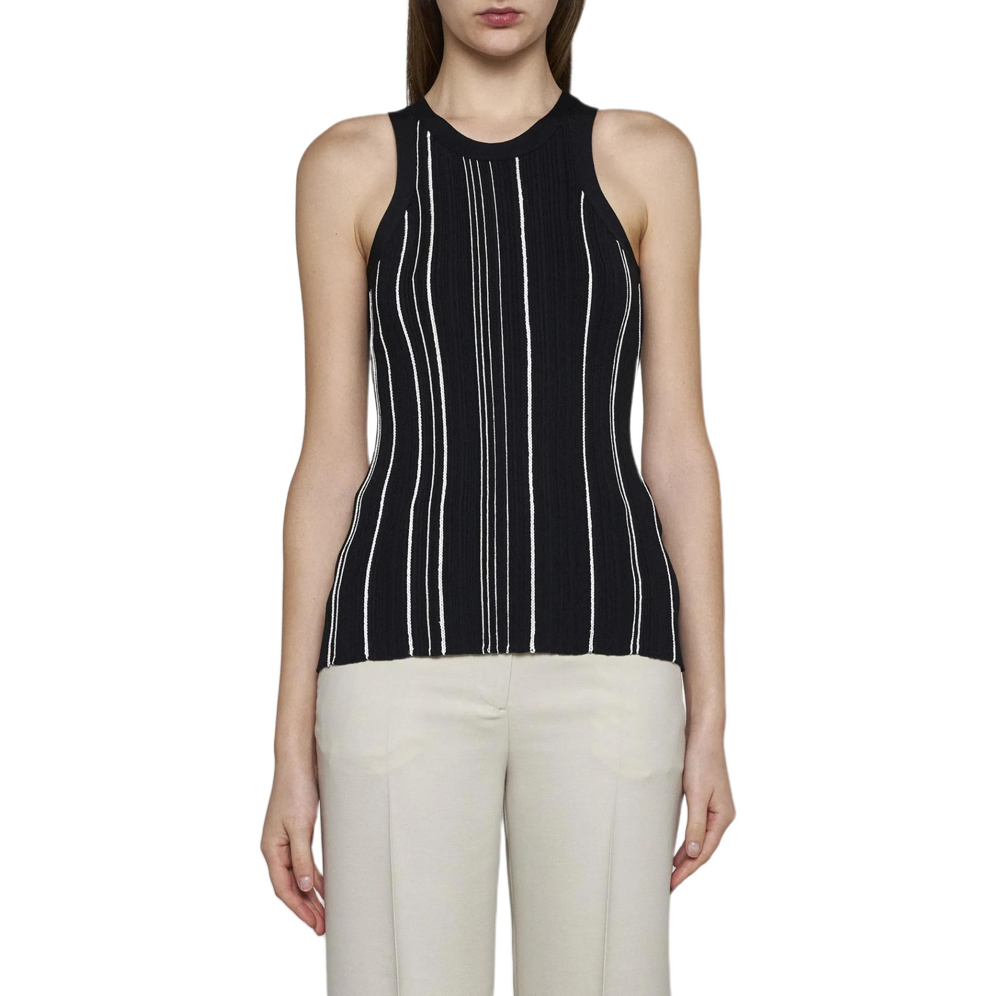 Shop (W) TOTEME Tank Top Hitam Bergaris Tanpa Lengan Fesyenerlengan Slim Fit. 242WRT2292YA0044001