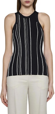 (W) TOTEME Tank Top Hitam Bergaris Tanpa Lengan Fesyenerlengan Slim Fit. 242WRT2292YA0044001 Shop (W) TOTEME Tank Top Hitam Bergaris Tanpa Lengan Fesyenerlengan Slim Fit. 242WRT2292YA0044001