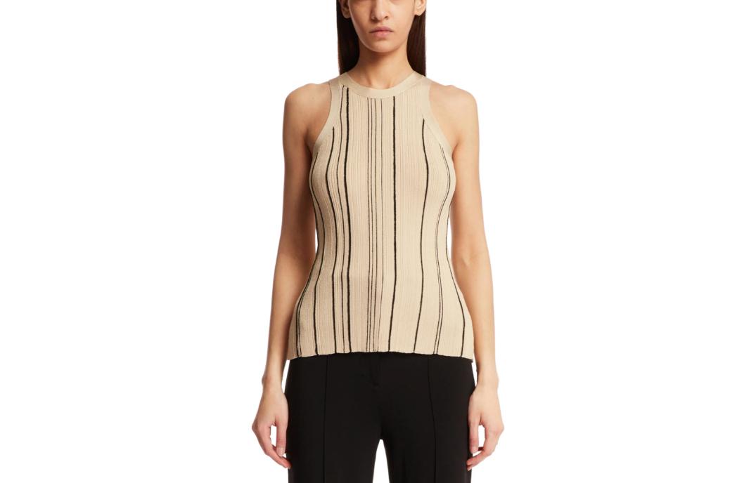 Order (W) TOTEME Baju Tanpa Lengan Berjalur Beige 242WRT2292YA0044125