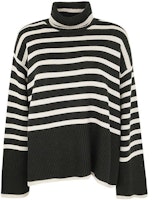 (Women) TOTEME Striped Turtleneck Loose Pullover Sweater Dark Green White Stripes 234WRTWTP216YA0008013 (Women) TOTEME Striped Turtleneck Loose Pullover Sweater Dark Green White Stripes 234WRTWTP216YA0008013