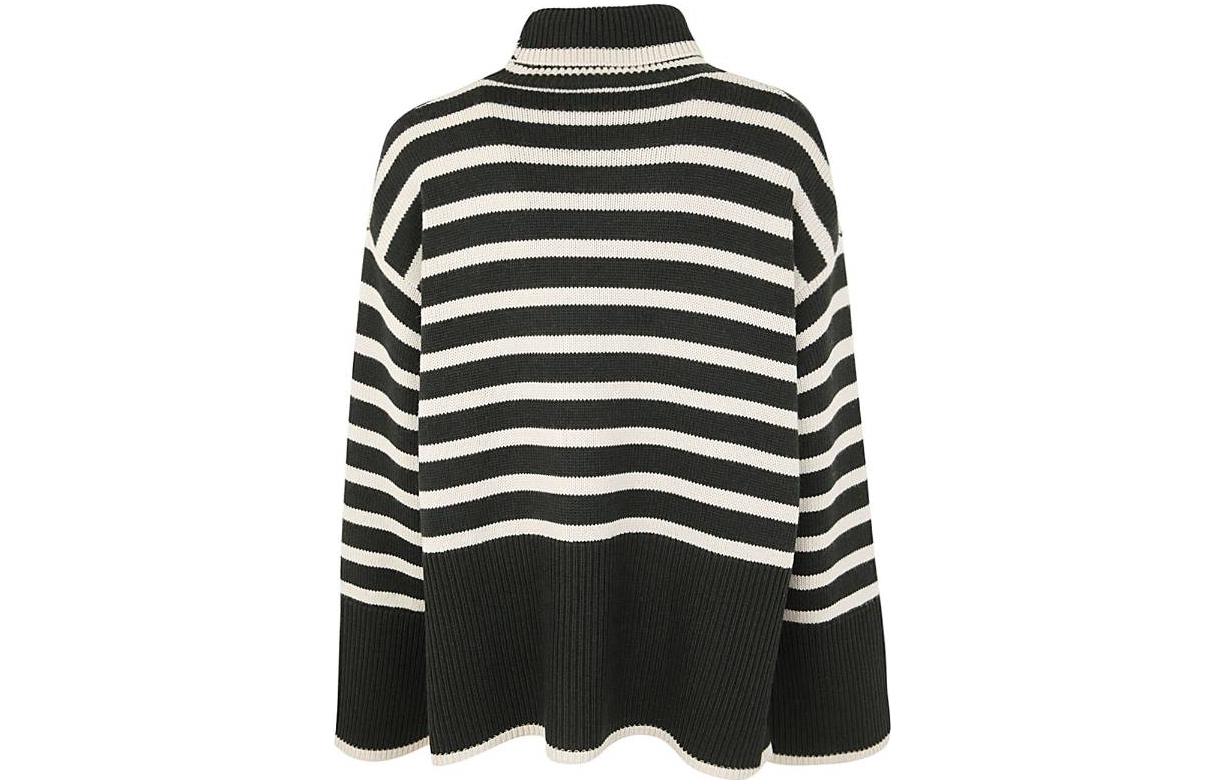 Lookbook (W) TOTEME Striped Turtleneck Sweater Hijau Gelap Putih Lengan Longgar. 234WRTWTP216YA0008013