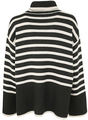 (W) TOTEME Striped Turtleneck Sweater Hijau Gelap Putih Lengan Longgar. 234WRTWTP216YA0008013 Lookbook (W) TOTEME Striped Turtleneck Sweater Hijau Gelap Putih Lengan Longgar. 234WRTWTP216YA0008013