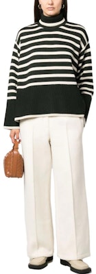 (W) TOTEME Striped Turtleneck Sweater Hijau Gelap Putih Lengan Longgar. 234WRTWTP216YA0008013 Shop (W) TOTEME Striped Turtleneck Sweater Hijau Gelap Putih Lengan Longgar. 234WRTWTP216YA0008013
