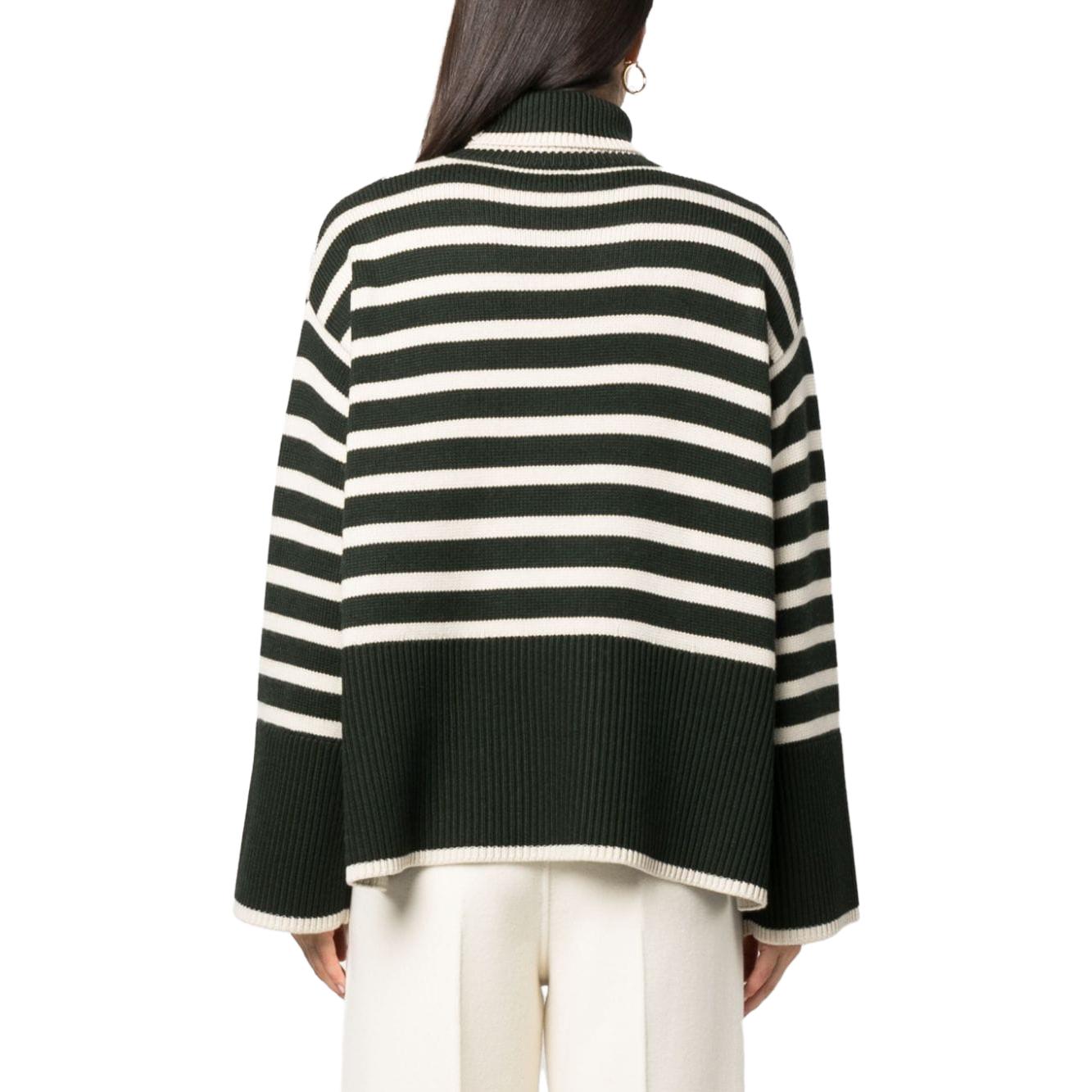Purchase (W) TOTEME Striped Turtleneck Sweater Hijau Gelap Putih Lengan Longgar. 234WRTWTP216YA0008013