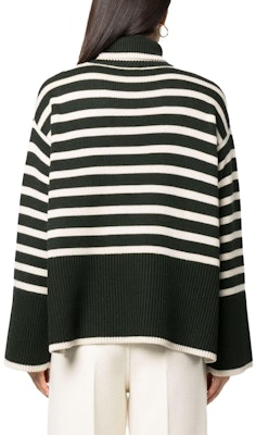 (W) TOTEME Striped Turtleneck Sweater Hijau Gelap Putih Lengan Longgar. 234WRTWTP216YA0008013 Purchase (W) TOTEME Striped Turtleneck Sweater Hijau Gelap Putih Lengan Longgar. 234WRTWTP216YA0008013