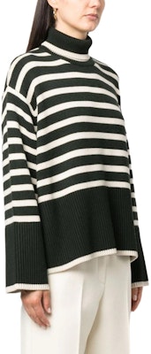 (W) TOTEME Striped Turtleneck Sweater Hijau Gelap Putih Lengan Longgar. 234WRTWTP216YA0008013 Details for (W) TOTEME Striped Turtleneck Sweater Hijau Gelap Putih Lengan Longgar. 234WRTWTP216YA0008013