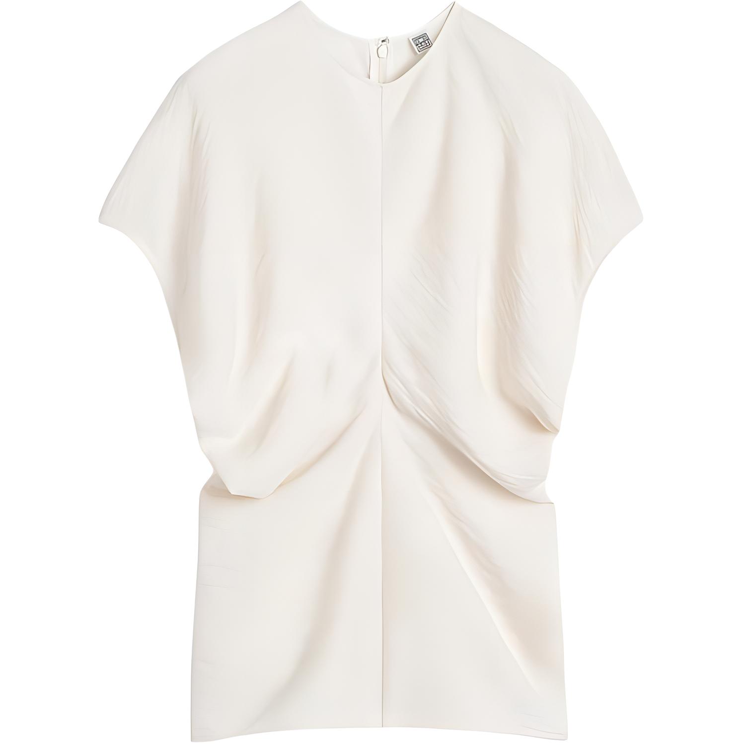 (Women) TOTEME  Textured Crinkle Short Sleeve T-Shirt Cream 2024 Early Fall. 243WRT0331FB0199055