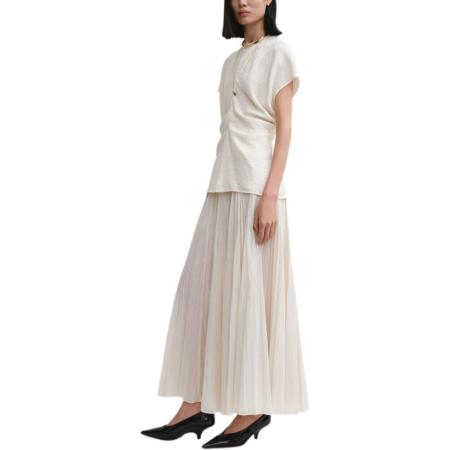 Purchase (W) TOTEME Kemeja-T Lengan Pendek Bertekstur Crinkle Krim Musim Luruh Awal 2024. 243WRT0331FB0199055