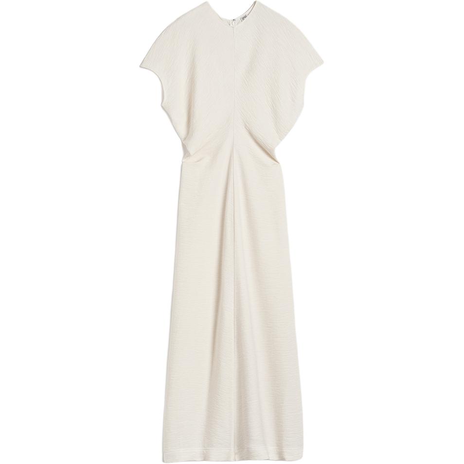 (Women) TOTEME  Textured Wrinkle Maxi Short-Sleeve Dress Cream 2024 Early Fall 243WRD1103FB0199055