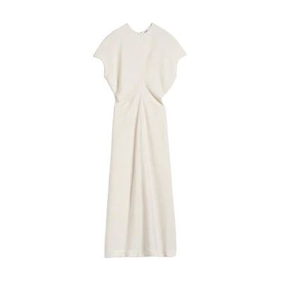 (Women) TOTEME Textured Wrinkle Maxi Short-Sleeve Dress Cream 2024 Early Fall 243WRD1103FB0199055