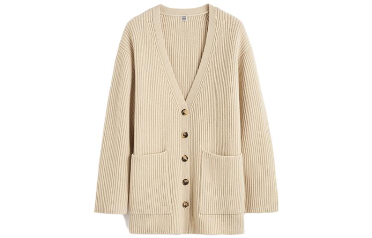 (Women) TOTEME  V-Neck Ribbed Knit Sweater Stone Gray Relaxed Fit Long Sleeve 234WRTWTP162YA0007009