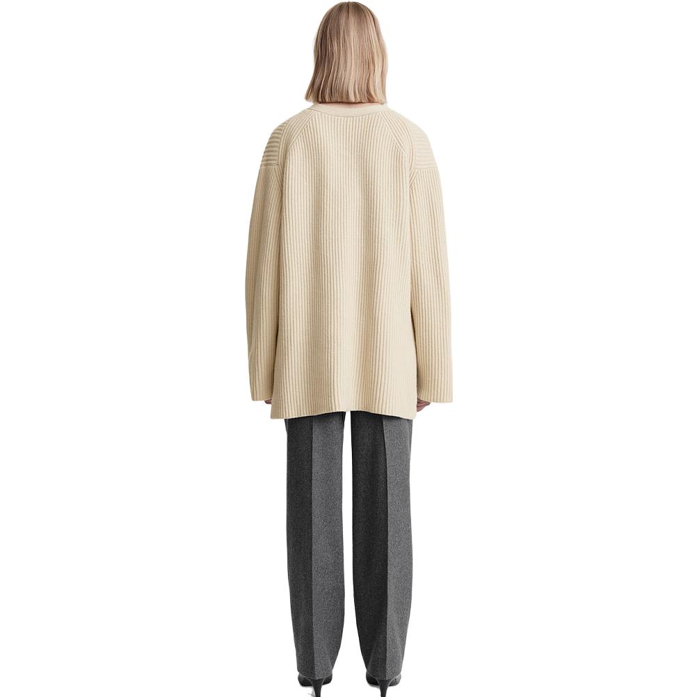 Shop (W) TOTEME V領石灰色羅紋針織休閒毛衣 長袖 234WRTWTP162YA0007009