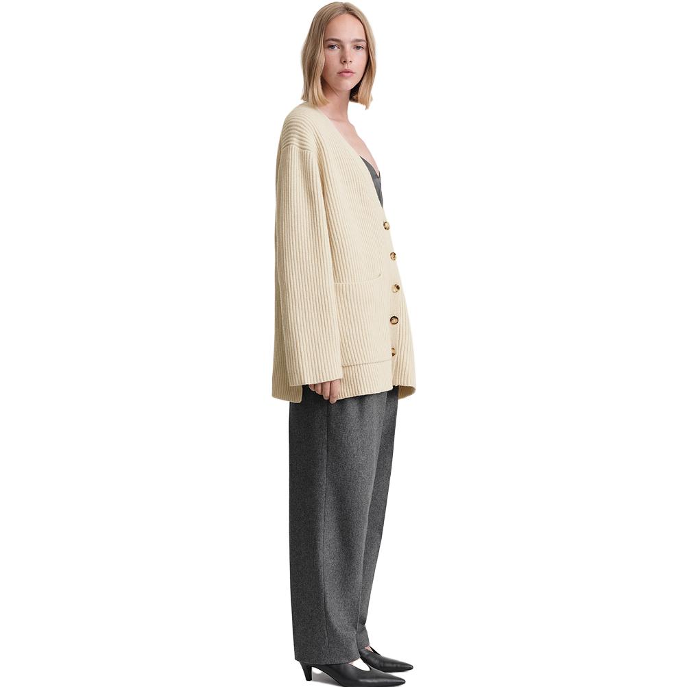 Purchase (W) TOTEME V領石灰色羅紋針織休閒毛衣 長袖 234WRTWTP162YA0007009