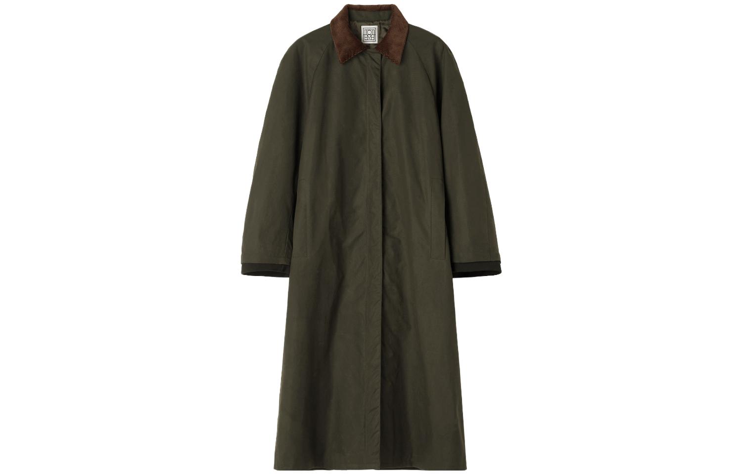 (Women) TOTEME  Waxed Cotton Longline Jacket Forest Green A-Line Coat. 214101731697