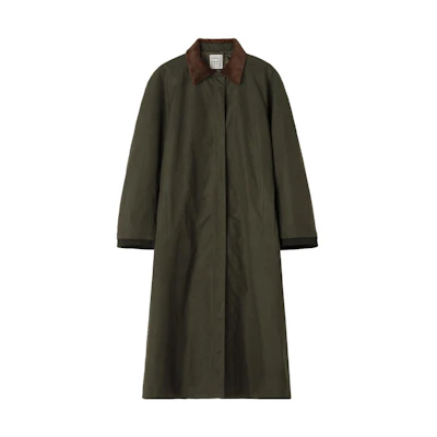 (Women) TOTEME Waxed Cotton Longline Jacket Forest Green A-Line Coat. 214101731697