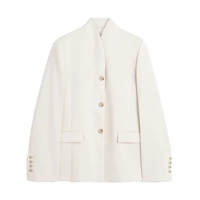 (Women) TOTEME White Single-Breasted Long Sleeve Blazer Casual Shirt. 241WRZ1063FB0065007