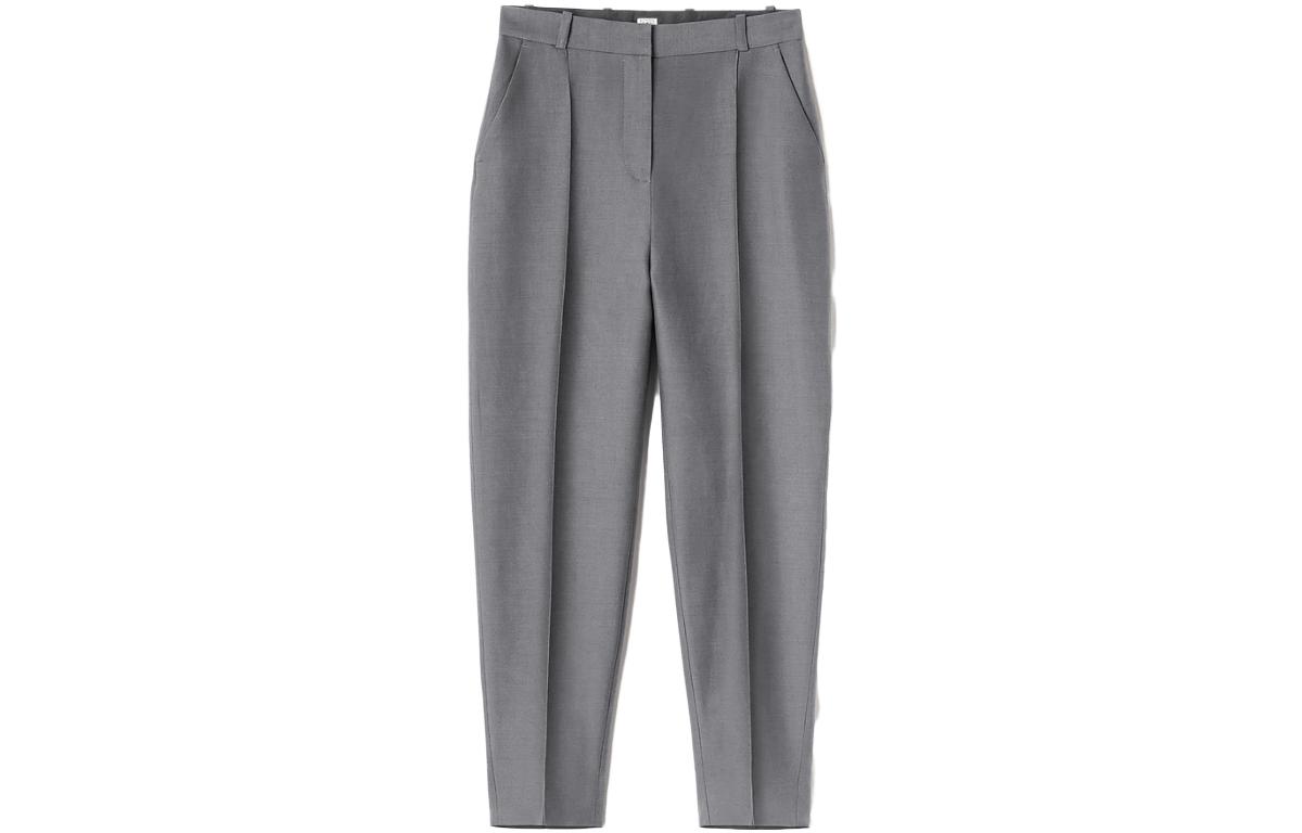 (Women) TOTEME  Wool Blend High-Waist Tapered Pleated Trousers Steel Blue 2312007250302