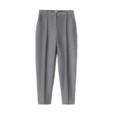 (Women) TOTEME Wool Blend High-Waist Tapered Pleated Trousers Steel Blue 2312007250302