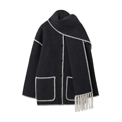 (Women) TOTEME Wool Single-Breasted Coat with Scarf Dark Grey. 221117709359