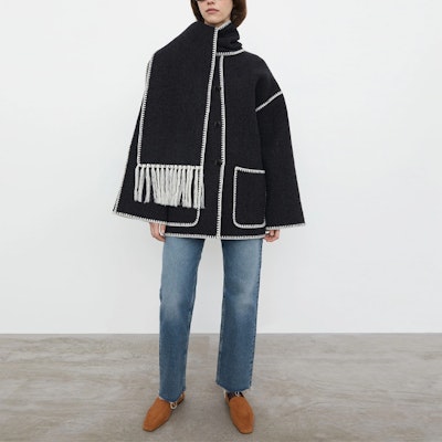 (W) TOTEME 深灰色羊毛單排扣大衣附圍巾 221117709359 Shop (W) TOTEME 深灰色羊毛單排扣大衣附圍巾 221117709359