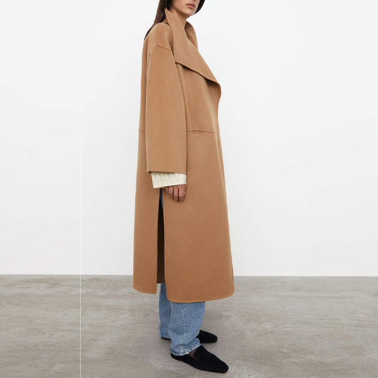 Details for (W) TOTEME Annecy Camel Mantel Wol Panjang dengan Belahan Sisi. 211110717835