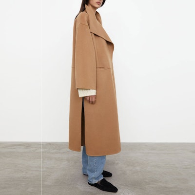 (W) TOTEME Annecy Camel Mantel Wol Panjang dengan Belahan Sisi. 211110717835 Details for (W) TOTEME Annecy Camel Mantel Wol Panjang dengan Belahan Sisi. 211110717835