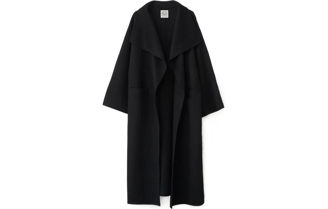 Order (W) Abrigo midi negro de lana de doble capa Toteme Annecy con aberturas laterales mujer. 211110717200