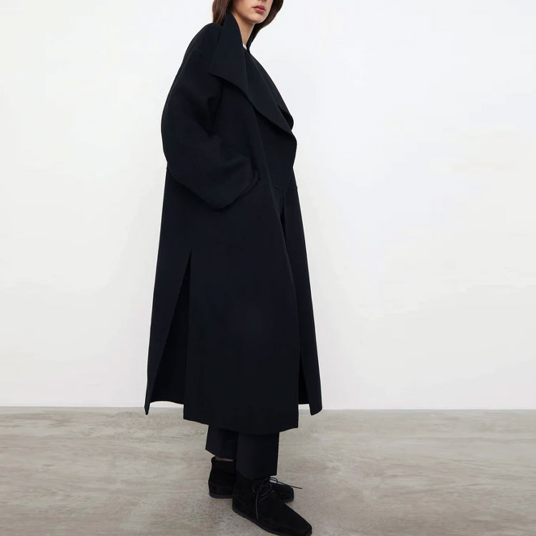 Purchase (W) Abrigo midi negro de lana de doble capa Toteme Annecy con aberturas laterales mujer. 211110717200