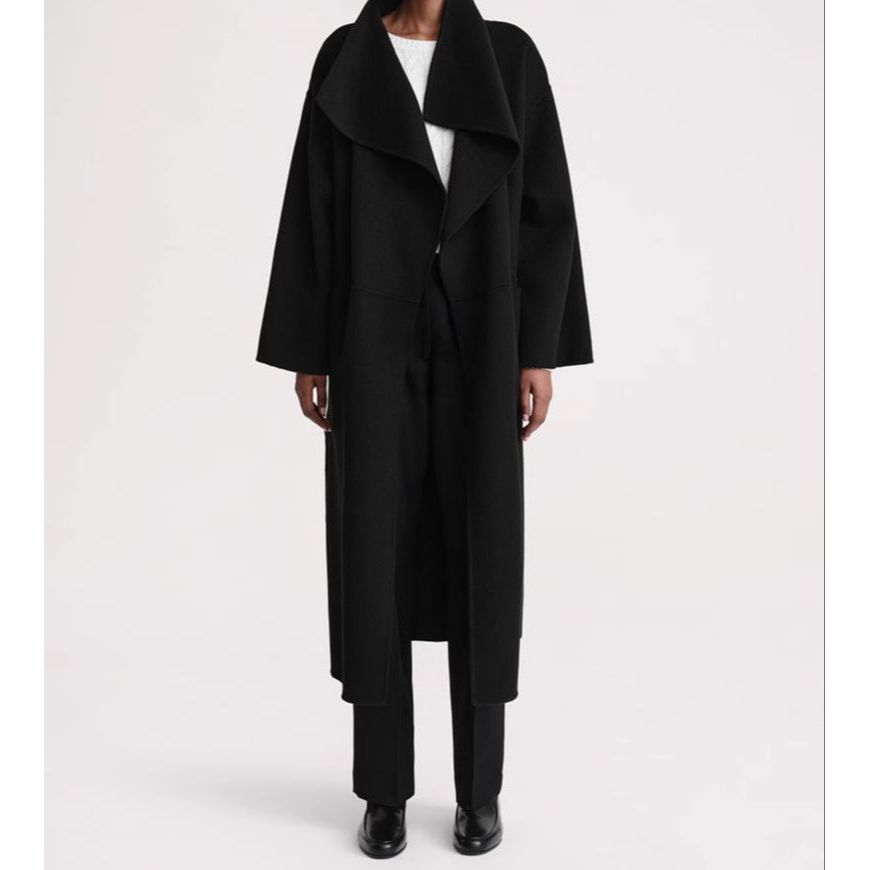 Details for (W) Abrigo midi negro de lana de doble capa Toteme Annecy con aberturas laterales mujer. 211110717200