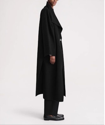 (W) Abrigo midi negro de lana de doble capa Toteme Annecy con aberturas laterales mujer. 211110717200 Sizing (W) Abrigo midi negro de lana de doble capa Toteme Annecy con aberturas laterales mujer. 211110717200