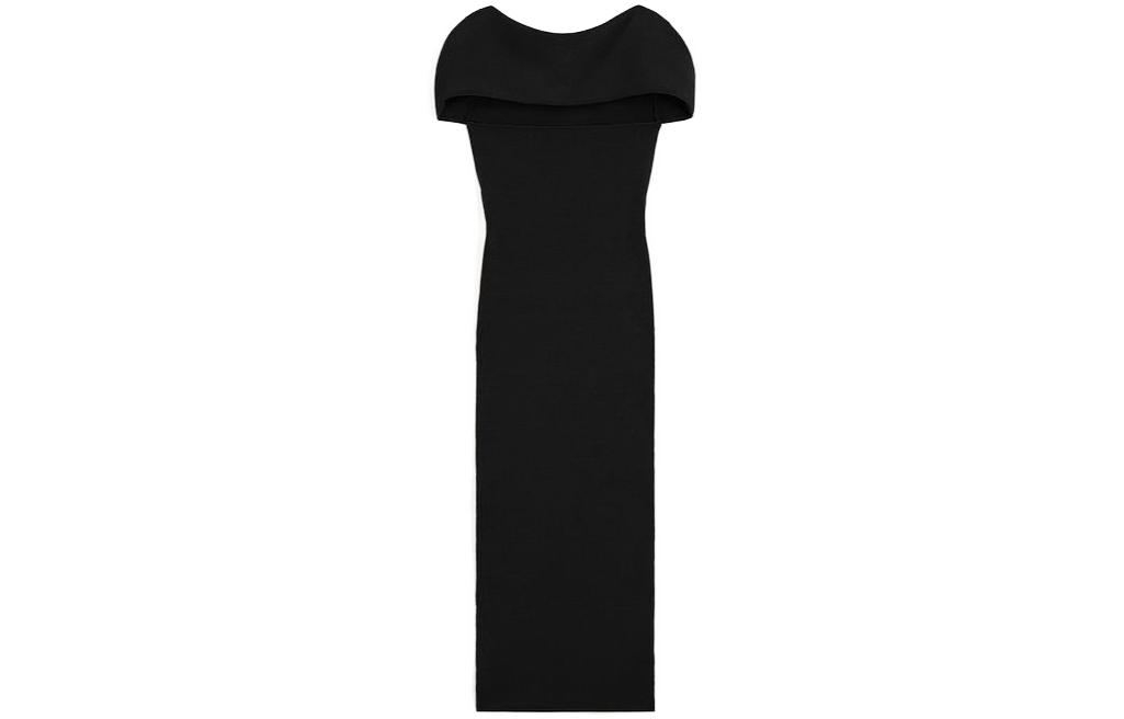 Order (W) TOTEME Gaun Hitam Belakang Terbuka Lengan Pendek Knit Fitted. 241WRD1093YA0028001