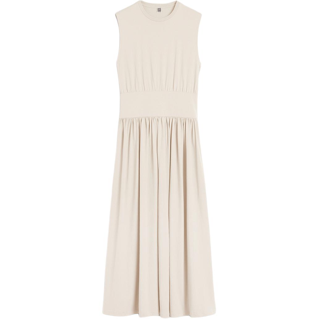 (Women) TOTEME Beige Sleeveless A-Line Pleated Midi Dress for Women 242WRD1783FB0093087