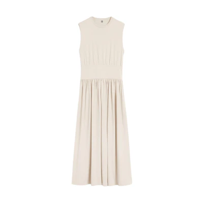 (Women) TOTEME Beige Sleeveless A-Line Pleated Midi Dress for Women 242WRD1783FB0093087