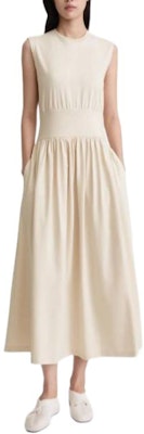 (W) TOTEME Gaun Midi Beige Tanpa Lengan Lipat A-Line Wanita 242WRD1783FB0093087 Shop (W) TOTEME Gaun Midi Beige Tanpa Lengan Lipat A-Line Wanita 242WRD1783FB0093087
