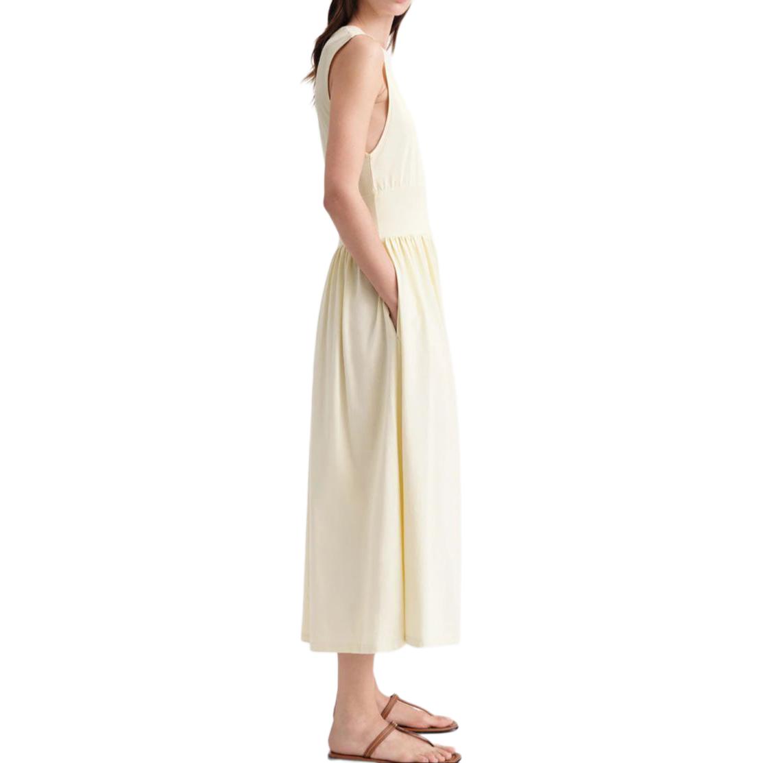 Details for (W) TOTEME Gaun Midi Beige Tanpa Lengan Lipat A-Line Wanita 242WRD1783FB0093087