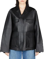 (Women) TOTEME Black Loose Fit Zip-Up Jacket with Turn-Down Collar 233108737200 (Women) TOTEME Black Loose Fit Zip-Up Jacket with Turn-Down Collar 233108737200