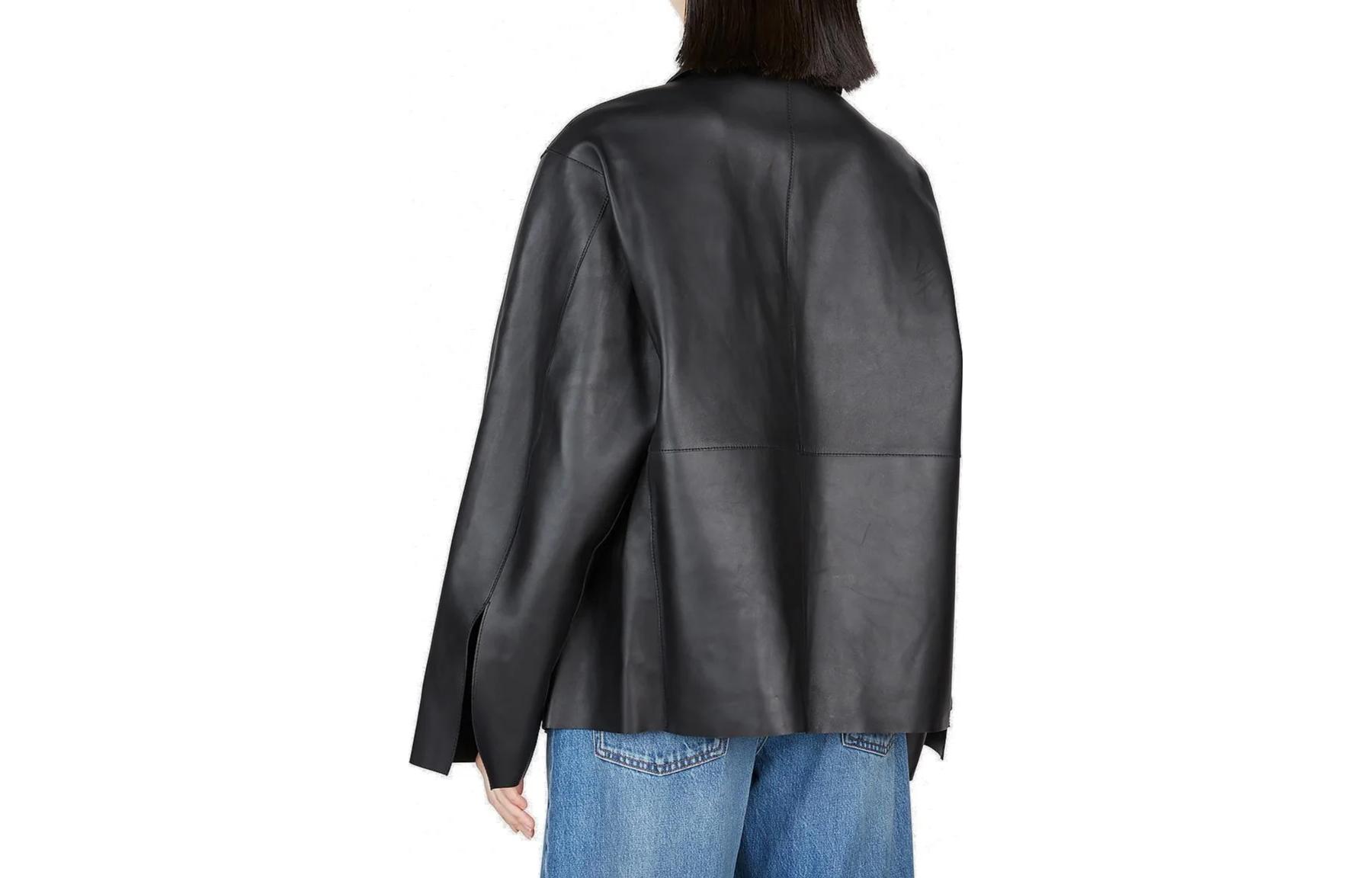 Lookbook (Women) TOTEME Black Loose Fit Zip-Up Jacket with Turn-Down Collar 233108737200