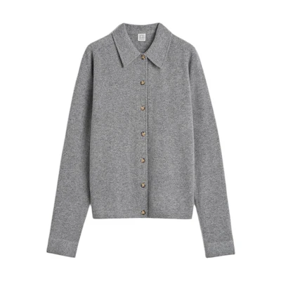 (Women) TOTEME Fall 24 Soft Oversized Cashmere Cardigan in Heather Gray. 243WRT0347YA0016074