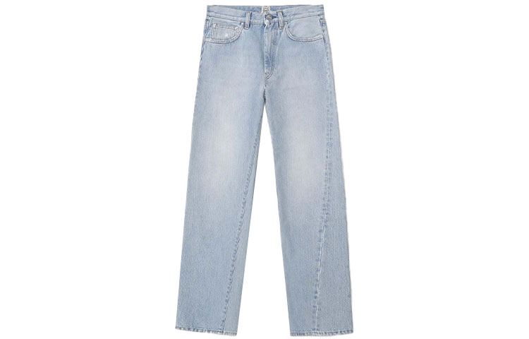 (Women) TOTEME FW20 Mid-Rise Straight-Leg Cropped Jeans Women Light Wash Blue Denim. 211-232-742-425