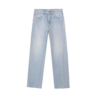 (Women) TOTEME FW20 Mid-Rise Straight-Leg Cropped Jeans Women Light Wash Blue Denim. 211-232-742-425