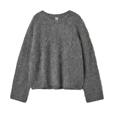 (Women) TOTEME FW21 Alpaca Blend Ribbed Crewneck Knit Sweater Dark Gray 214574757359