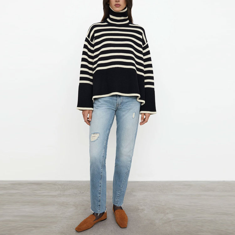 Purchase (W) TOTEME FW21 黑色羊毛高領條紋毛衣 白色條紋設計 212562758210