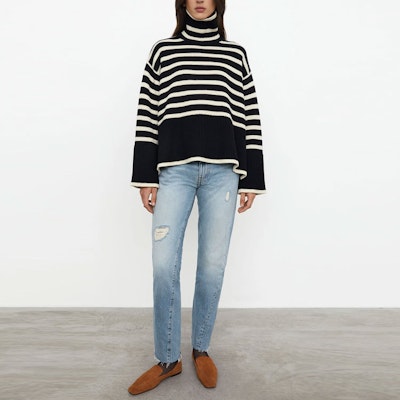 (W) TOTEME FW21 黑色羊毛高領條紋毛衣 白色條紋設計 212562758210 Purchase (W) TOTEME FW21 黑色羊毛高領條紋毛衣 白色條紋設計 212562758210