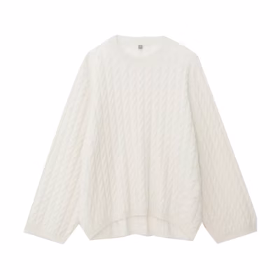 (Women) Toteme FW21 Cable-Knit Cashmere Pullover Sweater Off-White 212-569-751-110