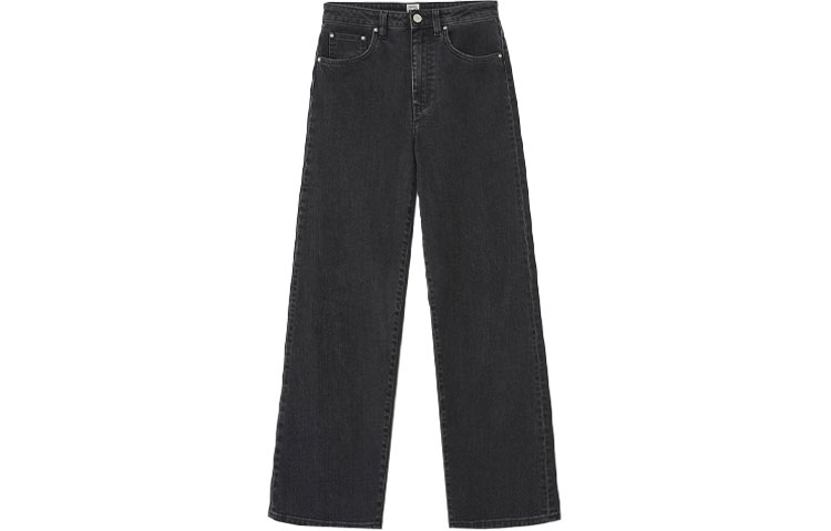 (Women) TOTEME FW21 Flair Logo Black Wide-Leg Jeans for Women. 211-230-743-300