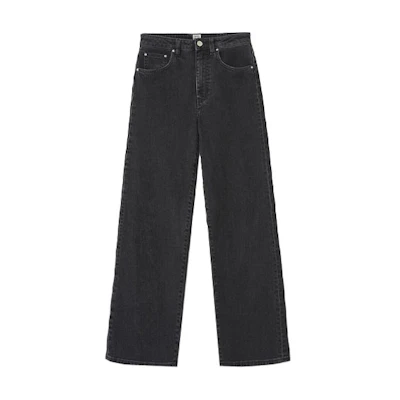 (Women) TOTEME FW21 Flair Logo Black Wide-Leg Jeans for Women. 211-230-743-300