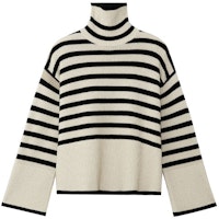 (Women) TOTEME FW21 Oversized Turtleneck Wool Sweater Women Sand Black Stripes. 212562758876 (Women) TOTEME FW21 Oversized Turtleneck Wool Sweater Women Sand Black Stripes. 212562758876