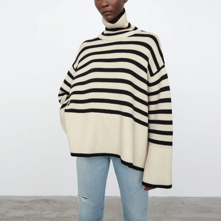 Details for (W) TOTEME FW21 Baju Sejuk Turtleneck Oversized Wanita Jalur Hitam Pasir. 212562758876