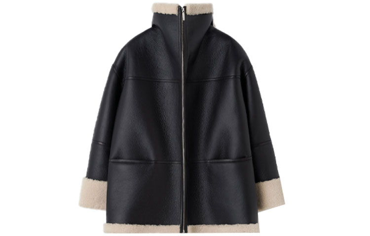 Order (W) Chaqueta Oversize de Shearling TOTEME FW21 para Mujer Negro/Blanco. 214122606913