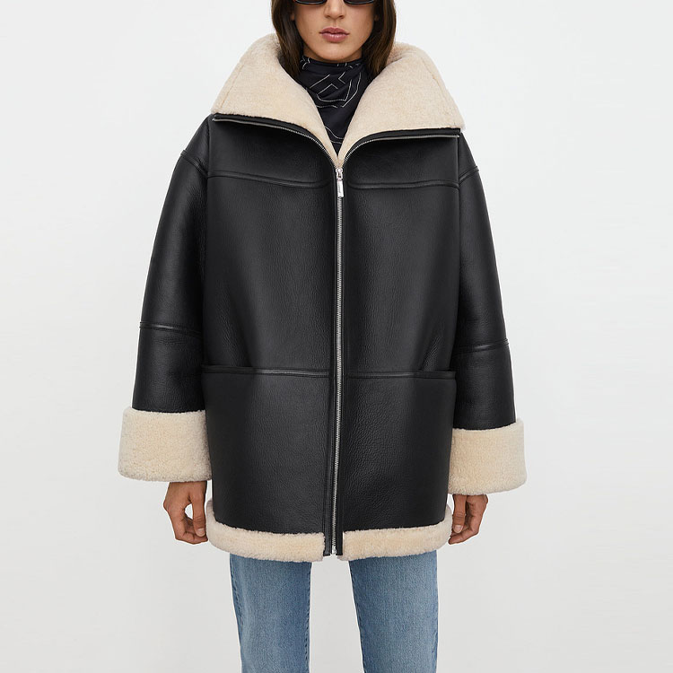Purchase (W) Chaqueta Oversize de Shearling TOTEME FW21 para Mujer Negro/Blanco. 214122606913